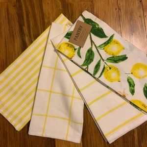 Farmhouse Lemon Plaid Stripe Kitchen Towels Set